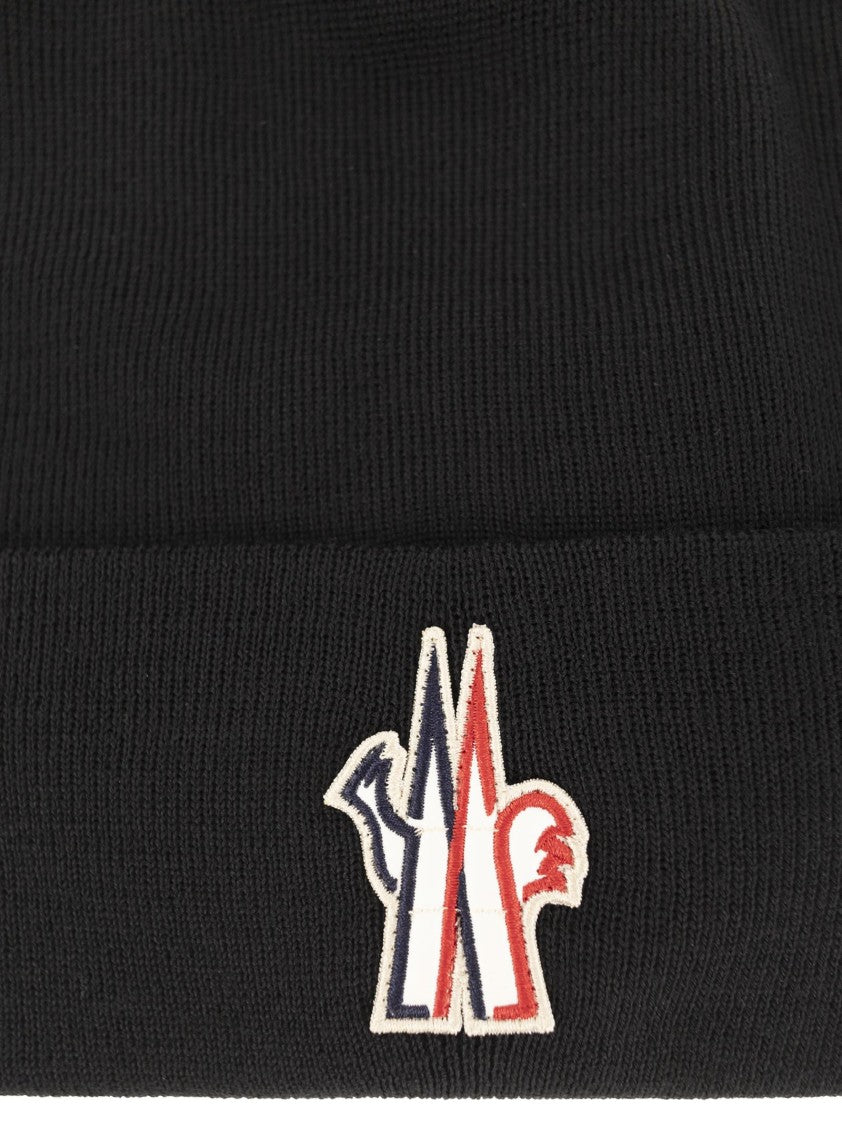 Moncler Grenoble Ribbed Knit Wool Beanie With Logo Appliqué