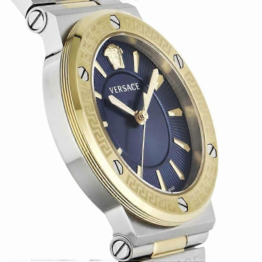 Versace Greca Logo Quartz Watch With Blue Dial And Medusa Emblem