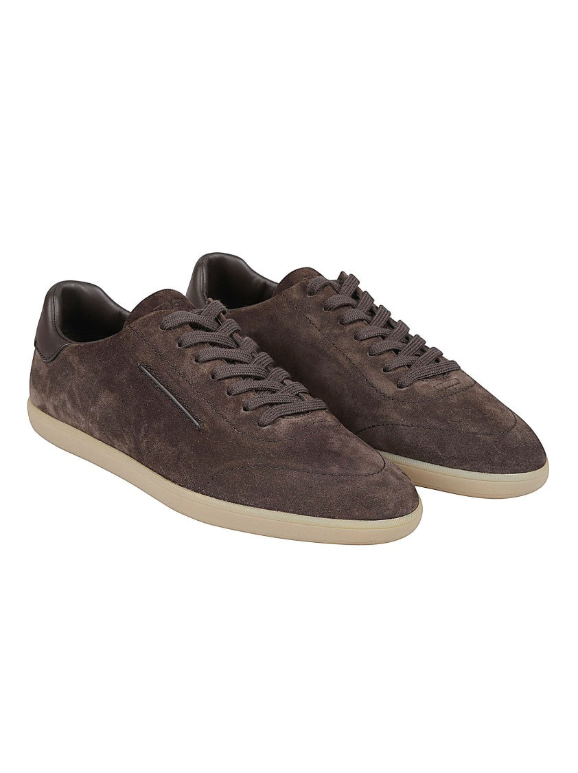 Zegna Triple Stitch Soft Suede Calf Leather Low-Top Sneakers