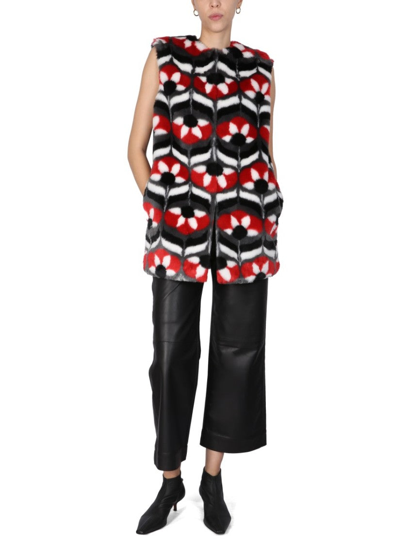 Boutique Moschino Geometric Patterned Faux Fur Vest