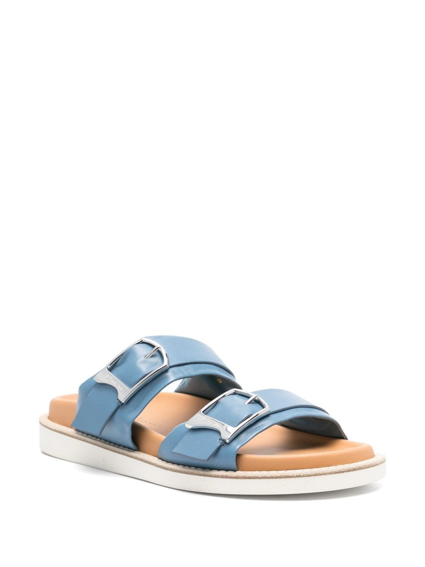 Santoni Open-Design Blue Sandals With Stylish Buckles