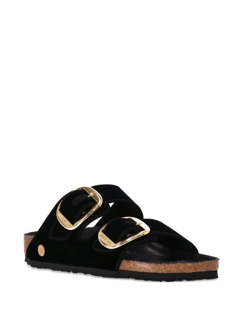 Birkenstock Contoured Black Sandals With Gold-Tone Buckles