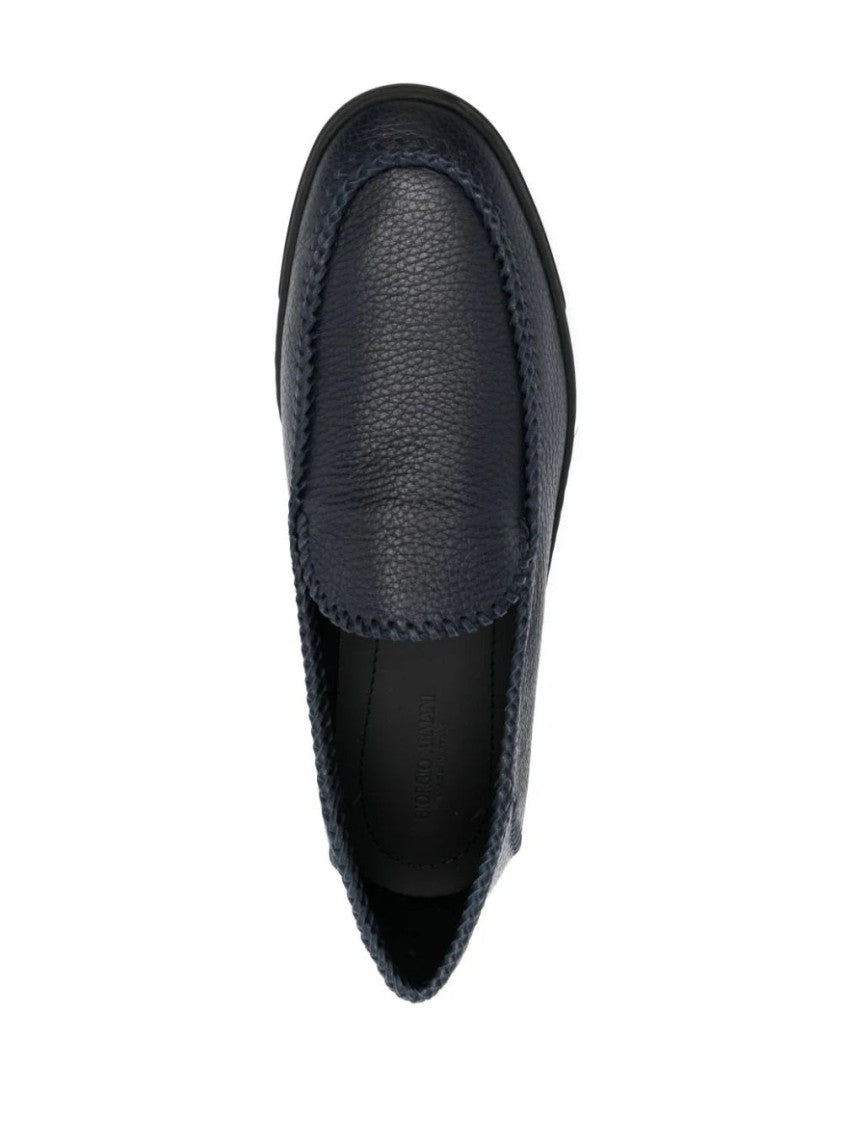 Giorgio Armani Textured Leather Flat Shoes With Rubber Sole