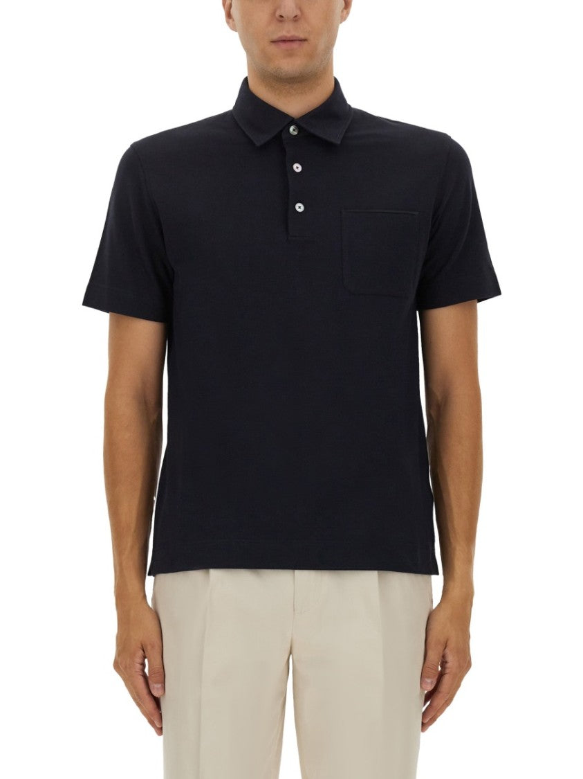 Zegna Classic Black Cotton Polo Shirt