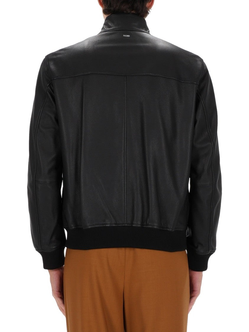 Boss Black Leather H-Moiner Bomber Jacket