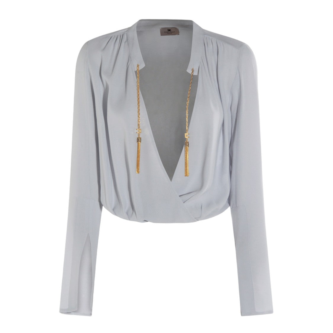 Elisabetta Franchi Cropped Long-Sleeved Top With Gold Chain Tassels