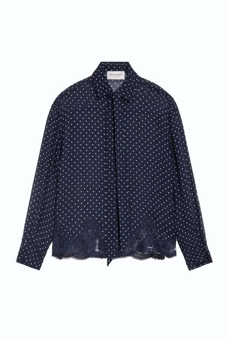 Ermanno Navy And White Polka-Dot Viscose Shirt