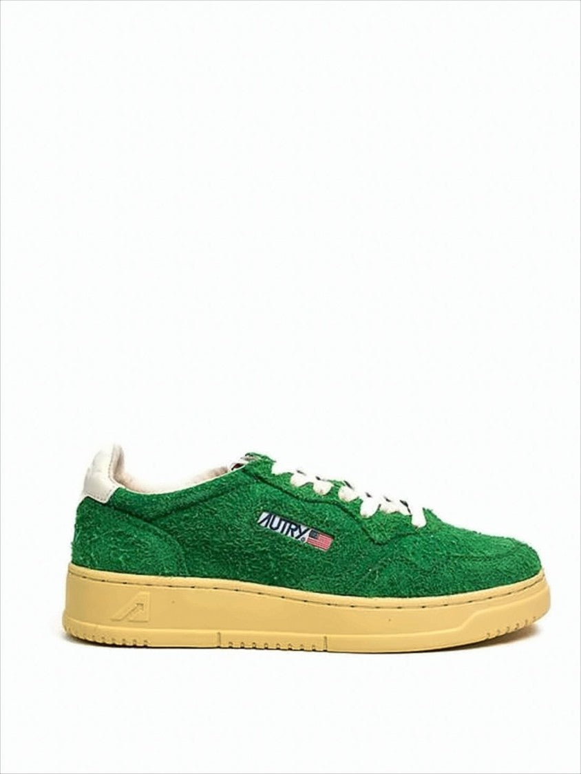 Autry Textured Green Low-Top Sneakers With Beige Sole