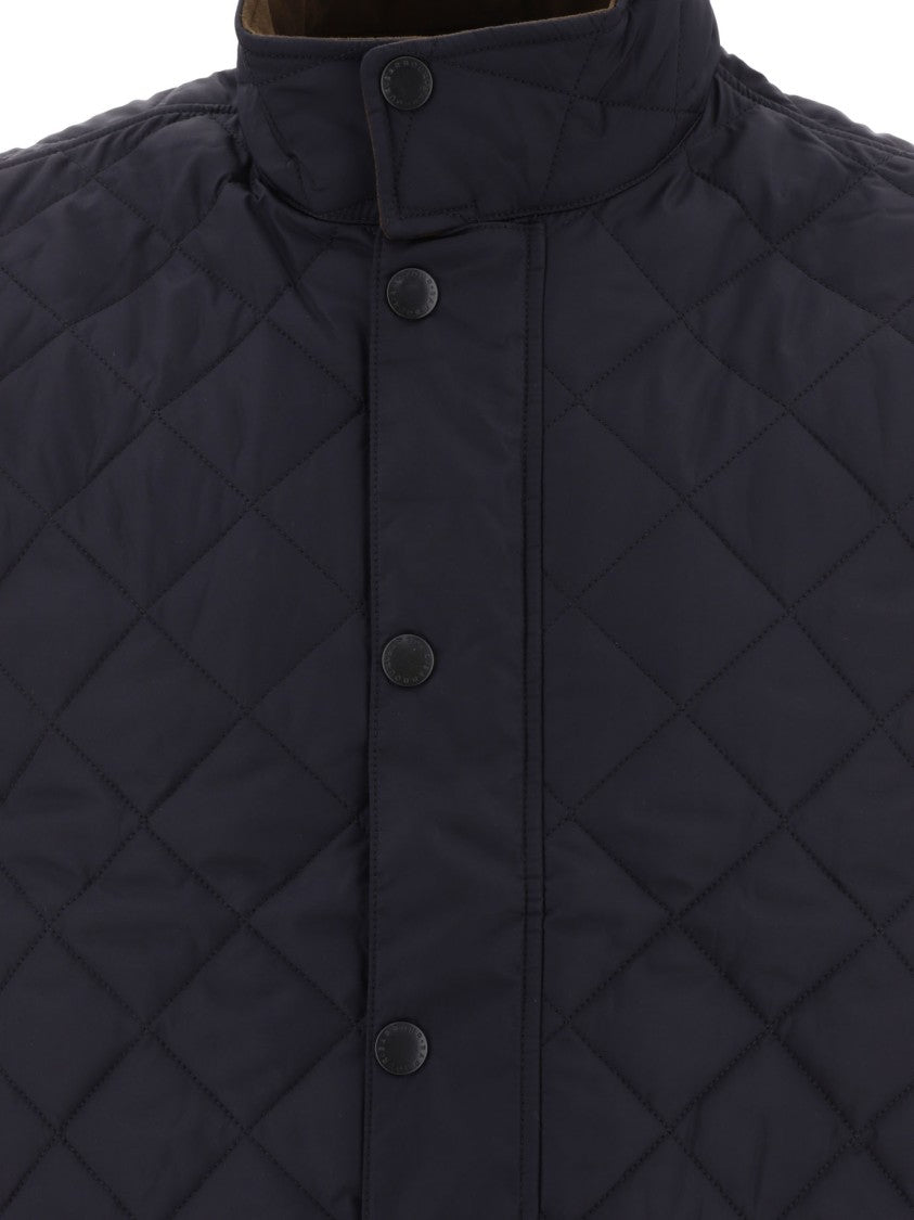 Barbour Sleeveless Quilted Blue Vest With High Collar And Dual Front Pockets