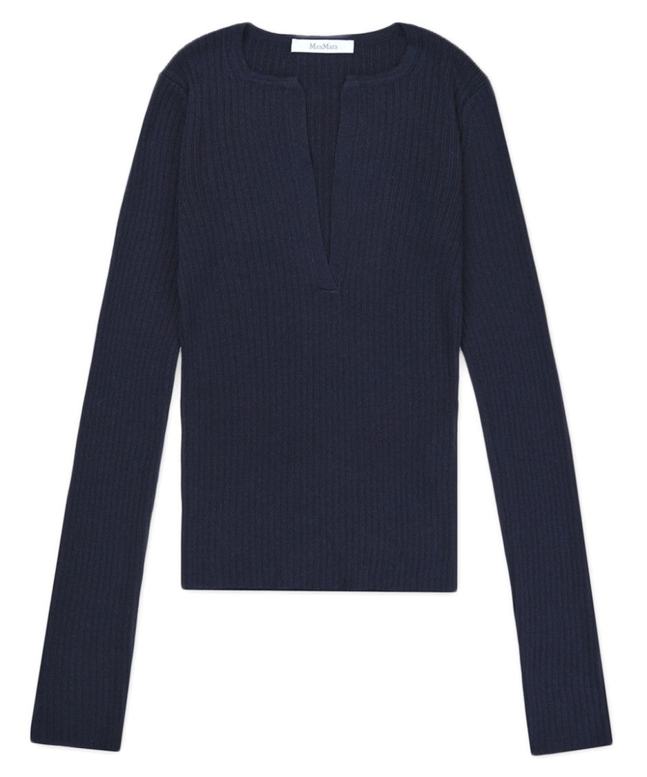 Max Mara Long-Sleeved Deep V-Neck Sweater In Fine-Knit Silk-Cashmere Blend