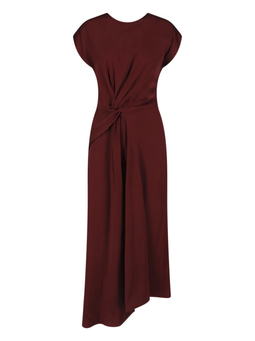 Victoria Beckham Burgundy Midi Dress With Draped Waist