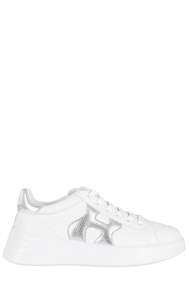 Hogan White Silver Rebel H Punched Side-Logo Leather Sneakers