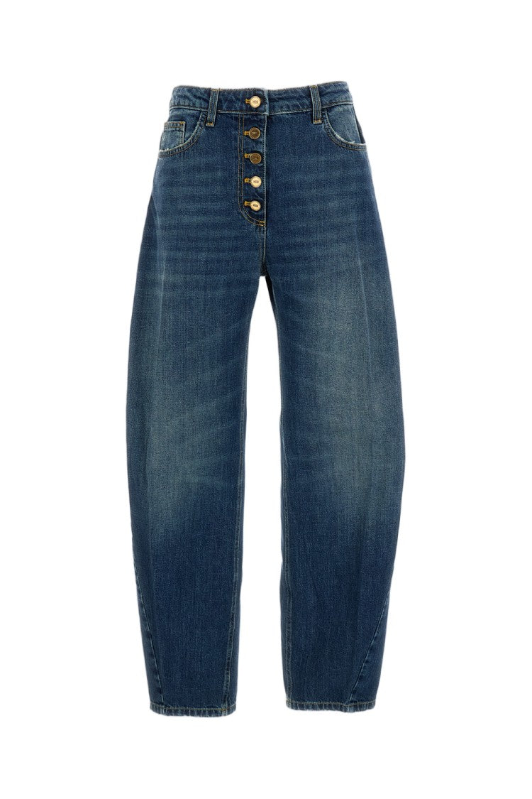 Elisabetta Franchi Blue Distressed Barrel Leg Denim Jeans