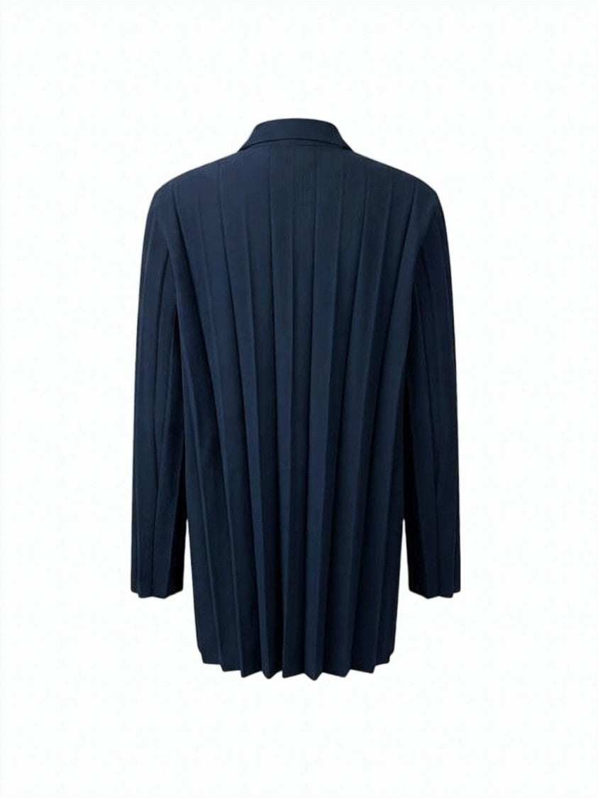 Homme Plissé Issey Miyake Navy Pleated Structured Single-Button Blazer