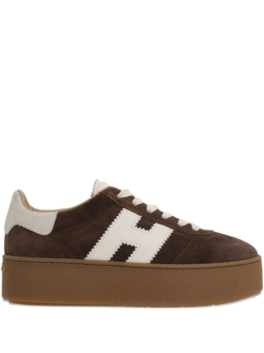 Hogan Brown Suede Sneakers With Platform Sole And Textured Back