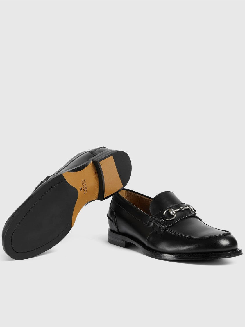Gucci Black Terenze Silver Horsebit Leather Loafers