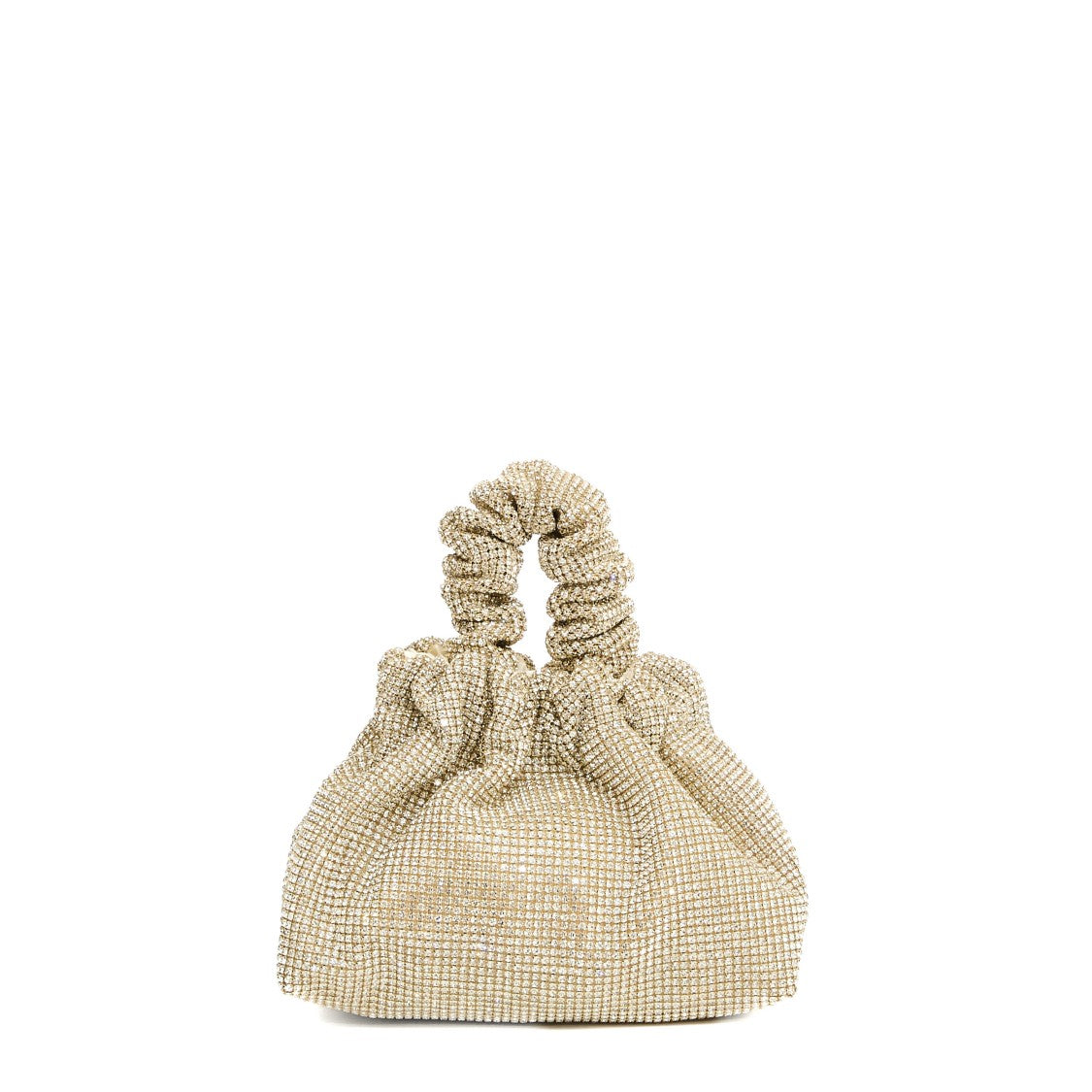 Twentyfourhaitch Gold Strass Bucket Clutch With Gathered Handle