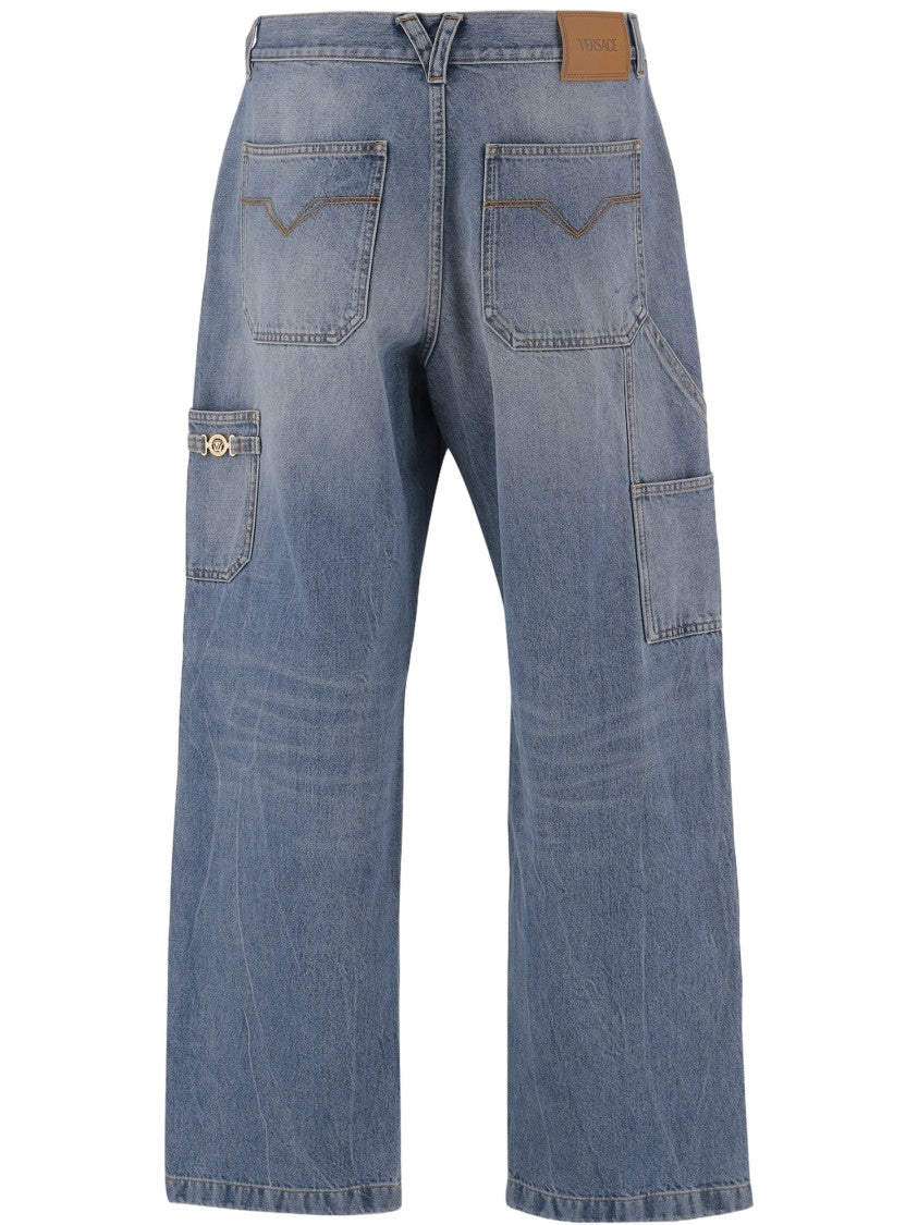 Versace Washed Blue Denim Jeans With Multi-Pocket Design