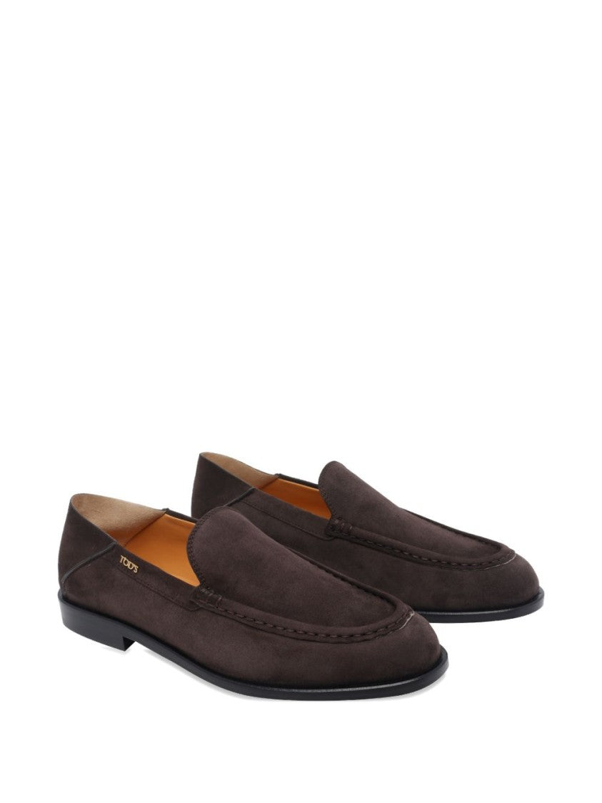 Tod's Round Toe Brown Suede Flats With Classic Silhouette