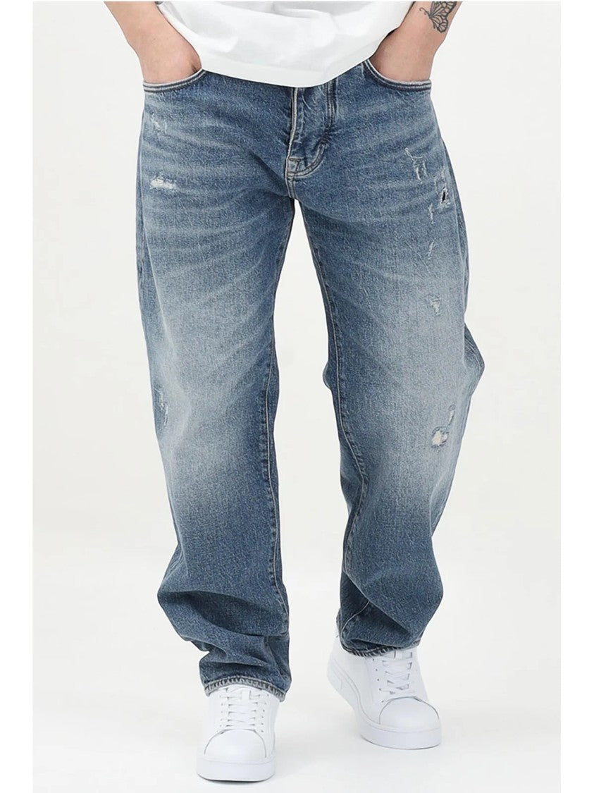 Armani Exchange Blue Cotton Elastane Loose Tapered Jeans