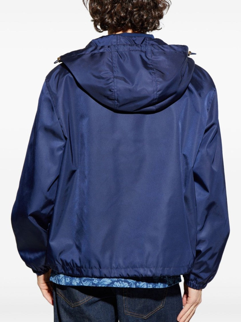 Versace Navy Blue Logo Patch Hooded Jacket