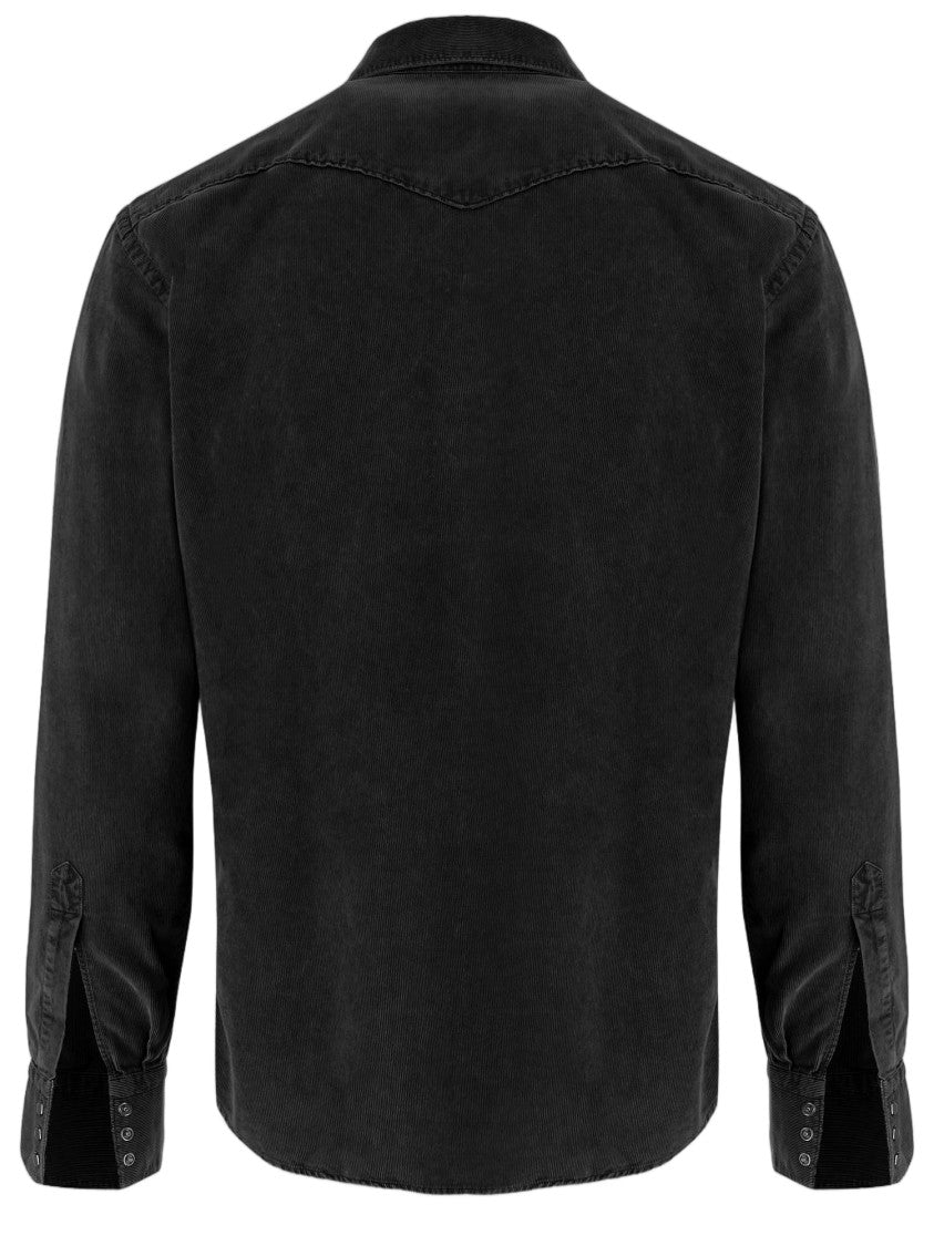 Gherardi Black Corduroy Shirt With Classic Collar And Flap Pockets