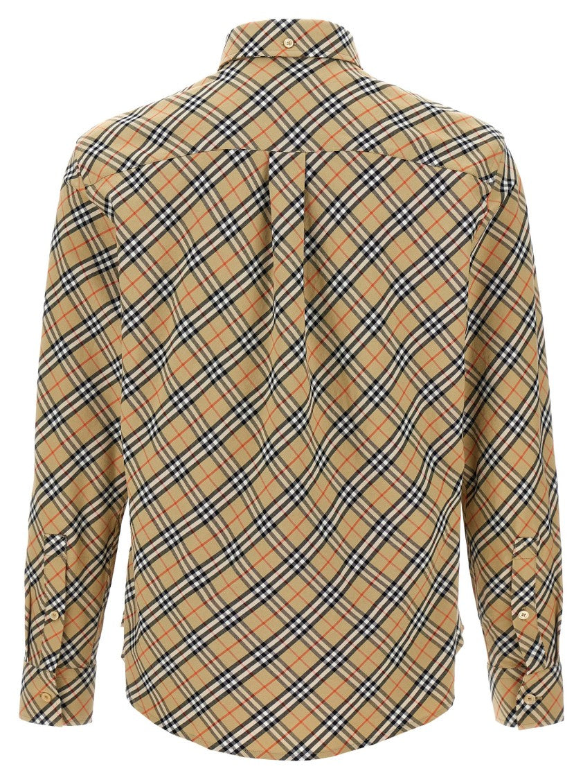 Burberry Check Print Cotton Shirt With Logo Embroidery