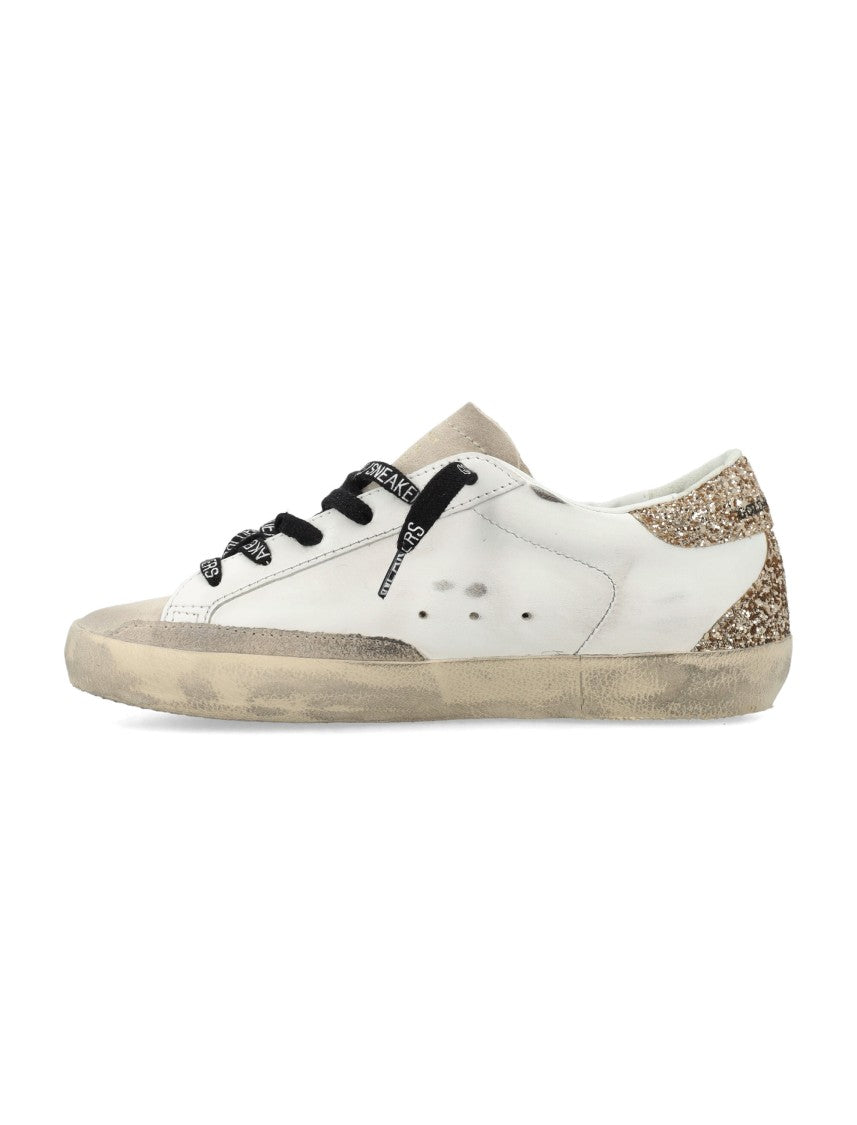 Golden Goose Super-Star White Leather Glitter Sneakers