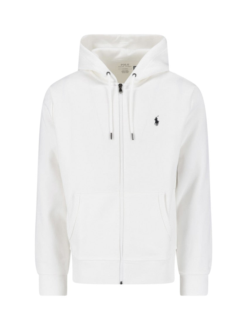 Polo Ralph Lauren White Zip-Up Hoodie With Adjustable Drawstring And Embroidered Logo