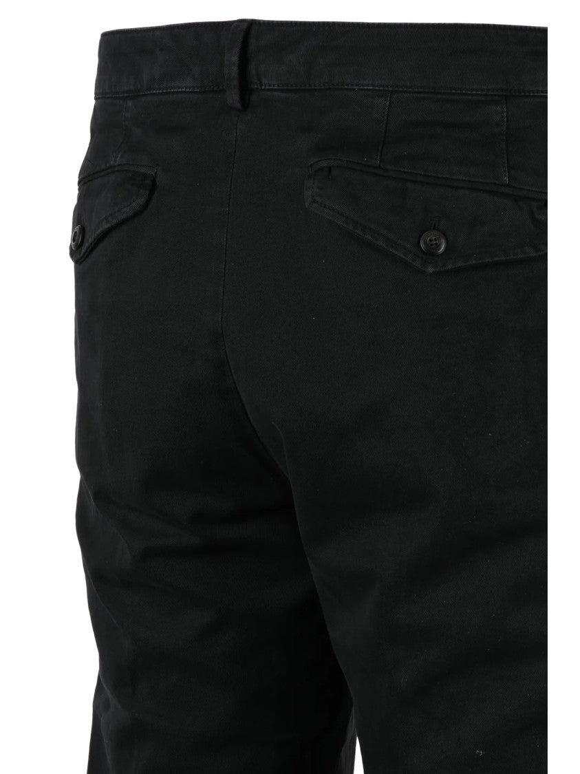 Dondup Black Tailored Pleated Front Stretch Cotton Trousers
