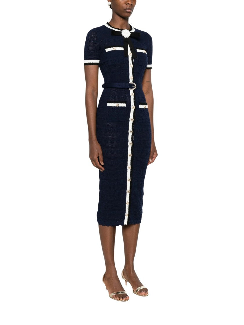 Self-Portrait Blue Ribbed Knit Midi Dress