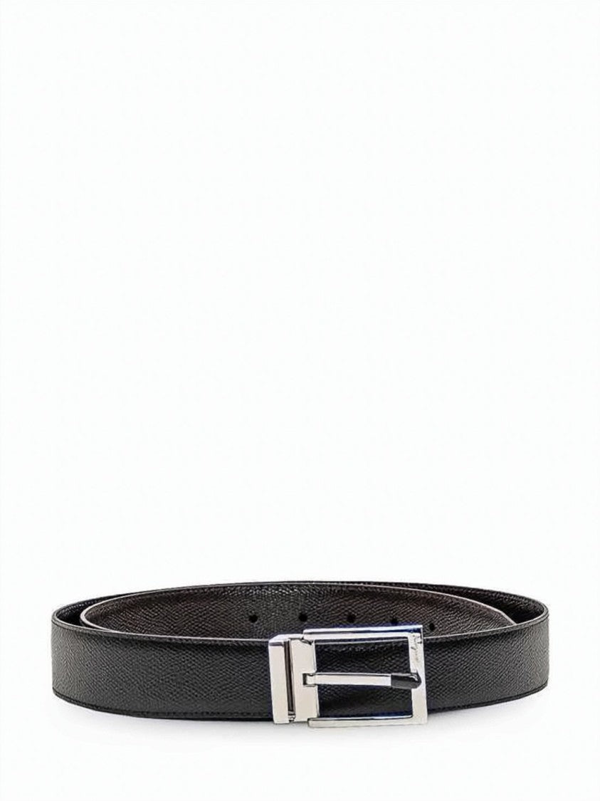 Salvatore Ferragamo Textured Black Cowhide Leather Belt