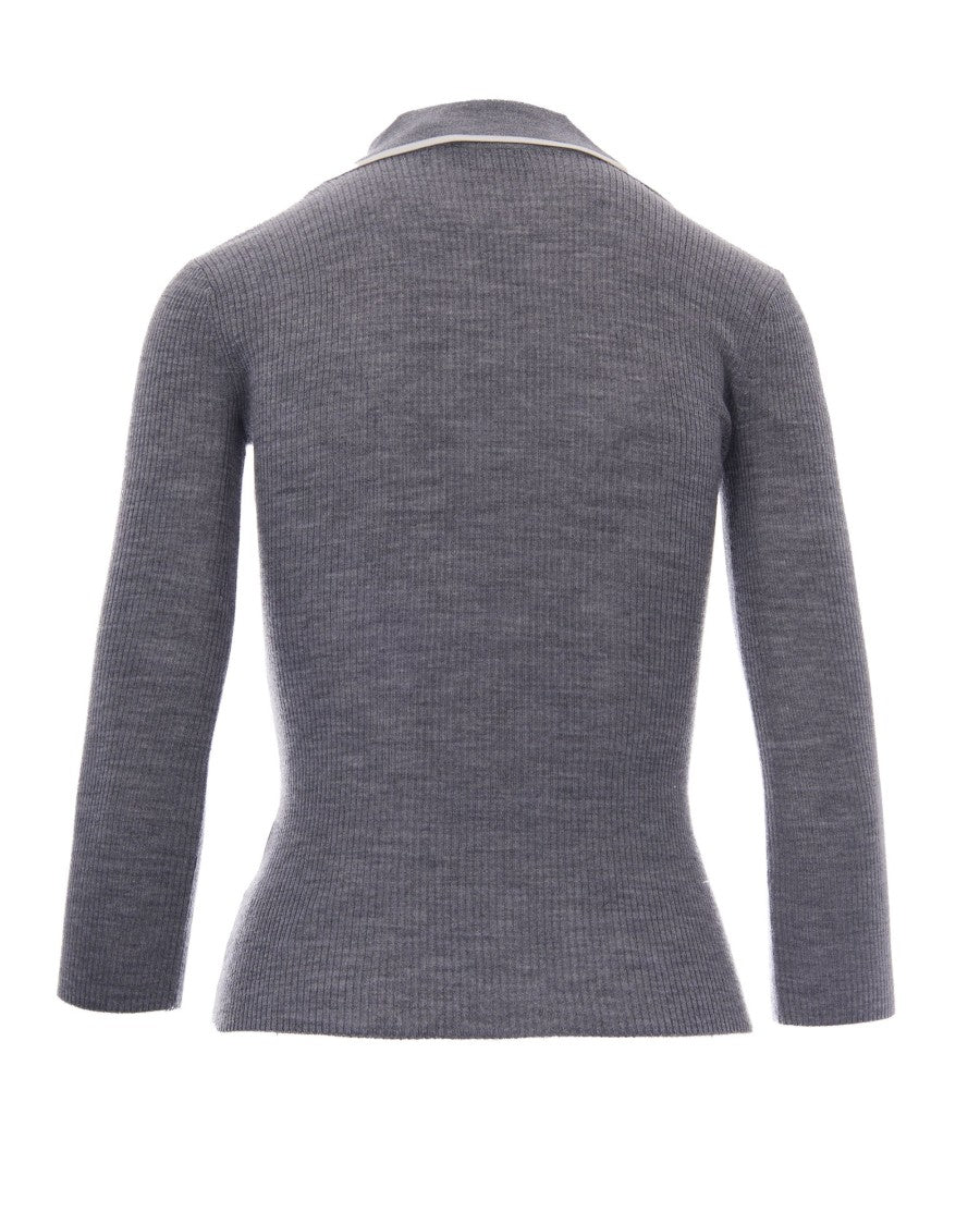 Elisabetta Franchi Ribbed Knit Polo With Sail Collar And Intarsia Logo