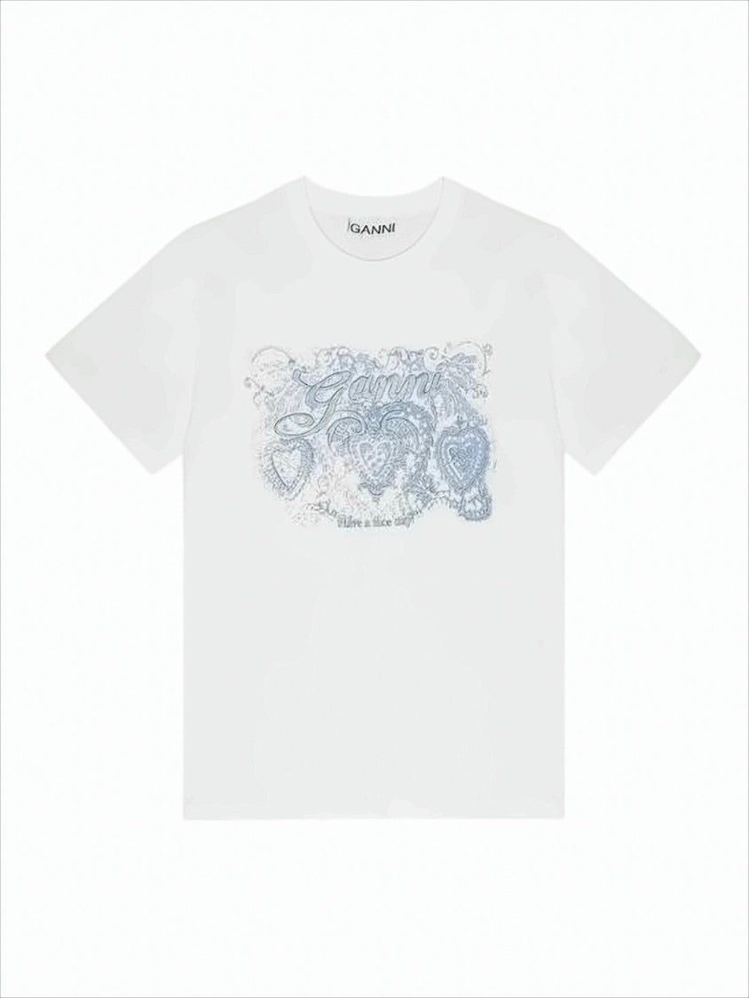 Ganni Relaxed-Fit Organic Cotton T-Shirt With Decorative Graphic Print