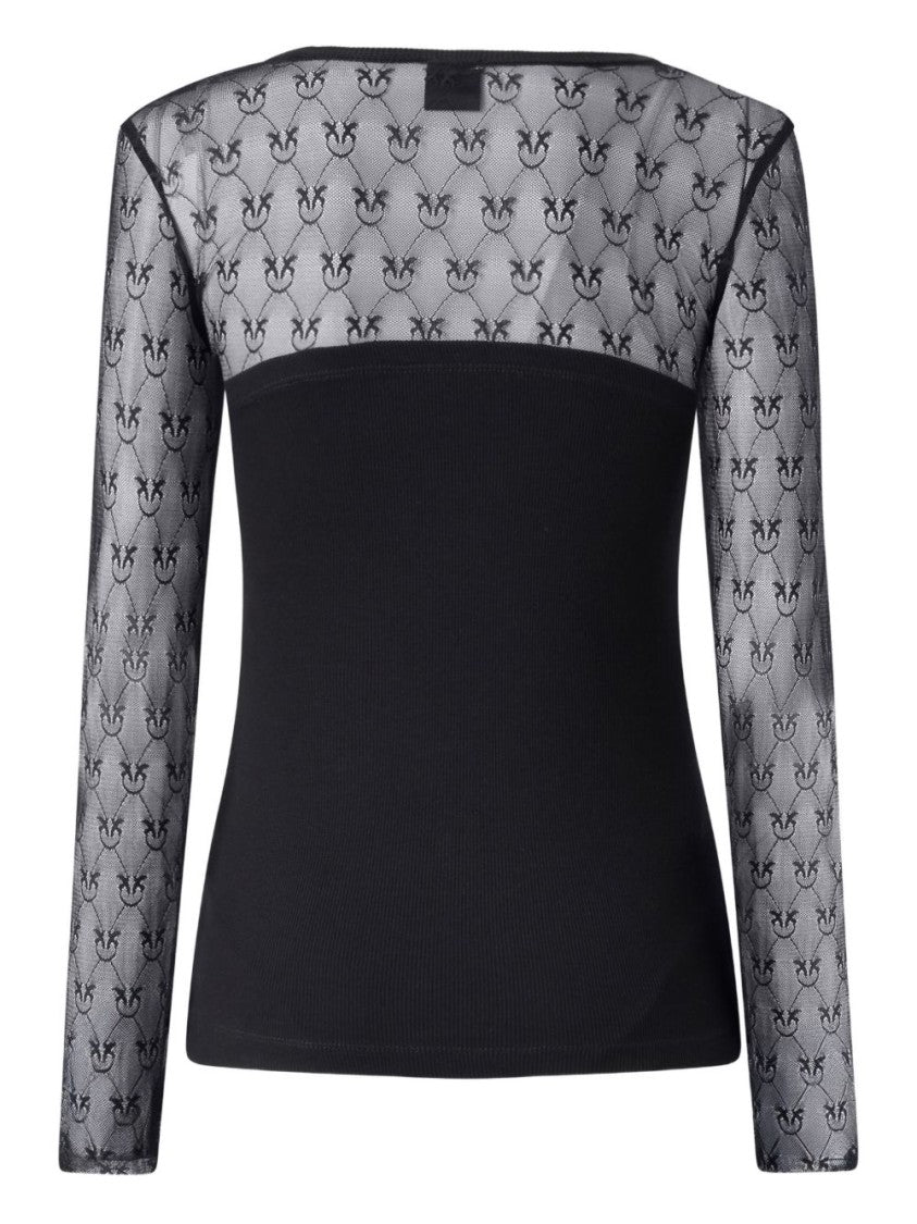 Pinko Fitted Long-Sleeve T-Shirt With Sheer Mesh Sleeves