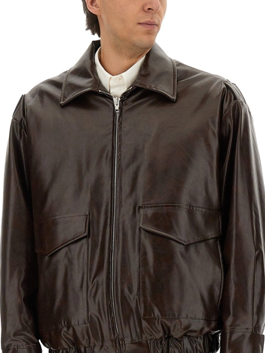 Mm6 By Maison Margiela Relaxed Fit Leather Jacket With Classic Collar
