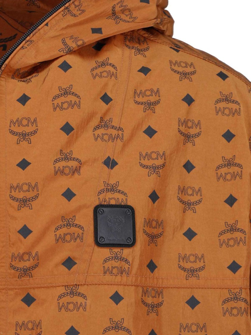 Mcm Brown Monogram Printed Hooded Jacket