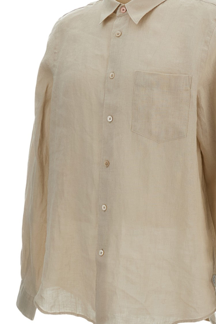 Paul Smith Beige Linen Shirt With Pointed Collar And Patch Pocket