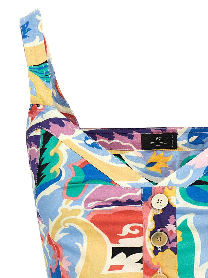 Etro Paisley-Print Cotton Top With Sweetheart Neckline