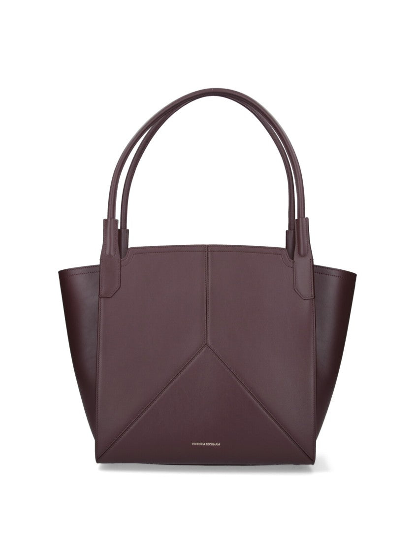 Victoria Beckham Burgundy Leather Tote Bag With Panel Design