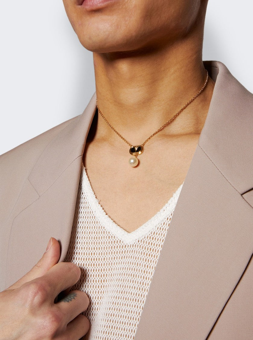 Valentino Ovalette Metal Necklace Enamel, Crystal, And Pearl