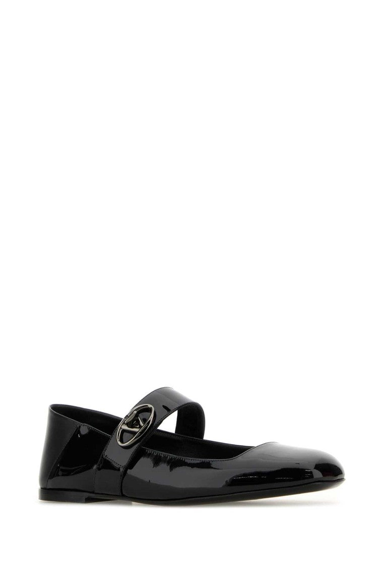 Valentino Garavani Black Leather Vlogo Locker Ballerinas