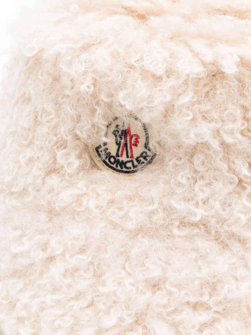 Moncler Curly Texture Cream Bucket Hat With Logo Patch