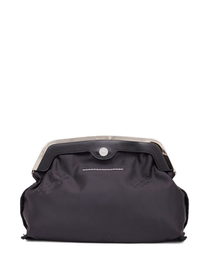 Mm6 By Maison Margiela Structured Black Polyester Clutch With Silver-Tone Closure