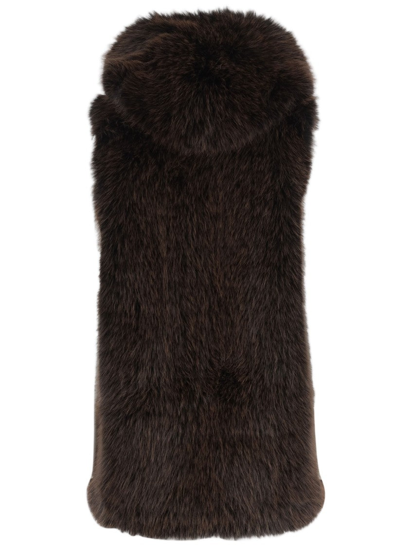 Uncommon Dark Brown Hooded Faux Fur Vest