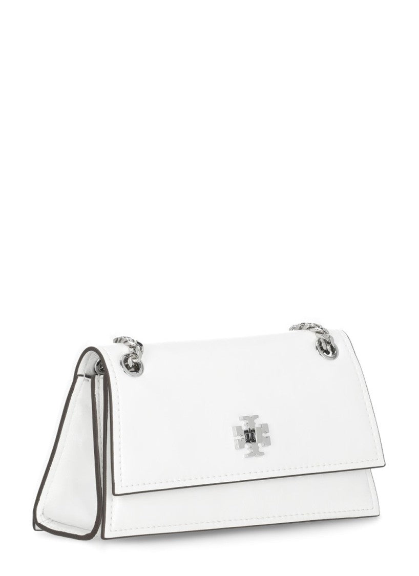 Tory Burch Kira Shoulder Bag In Smooth White Leather With Interlocking Logo