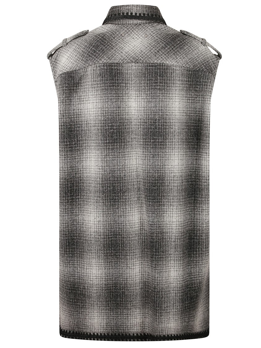 Golden Goose Sleeveless Shirt Dress Check Blend Wool