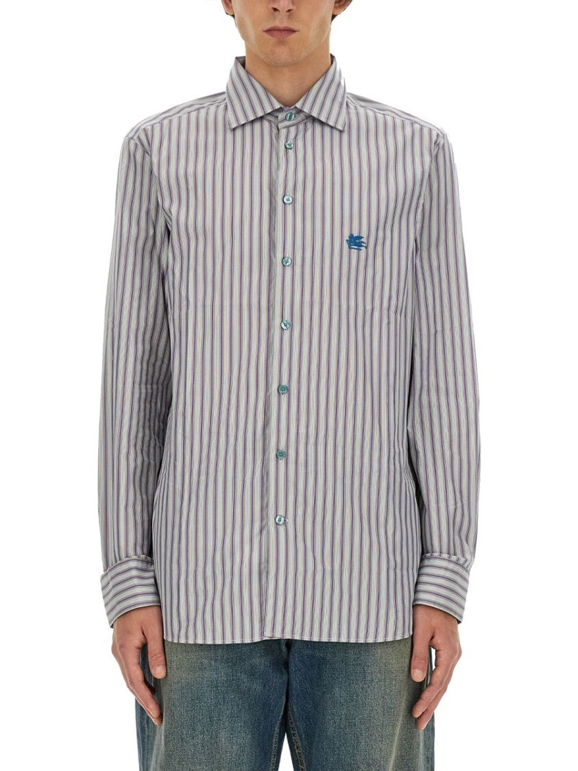 Etro Pegasus Logo Shirt With Vertical Striped Pattern