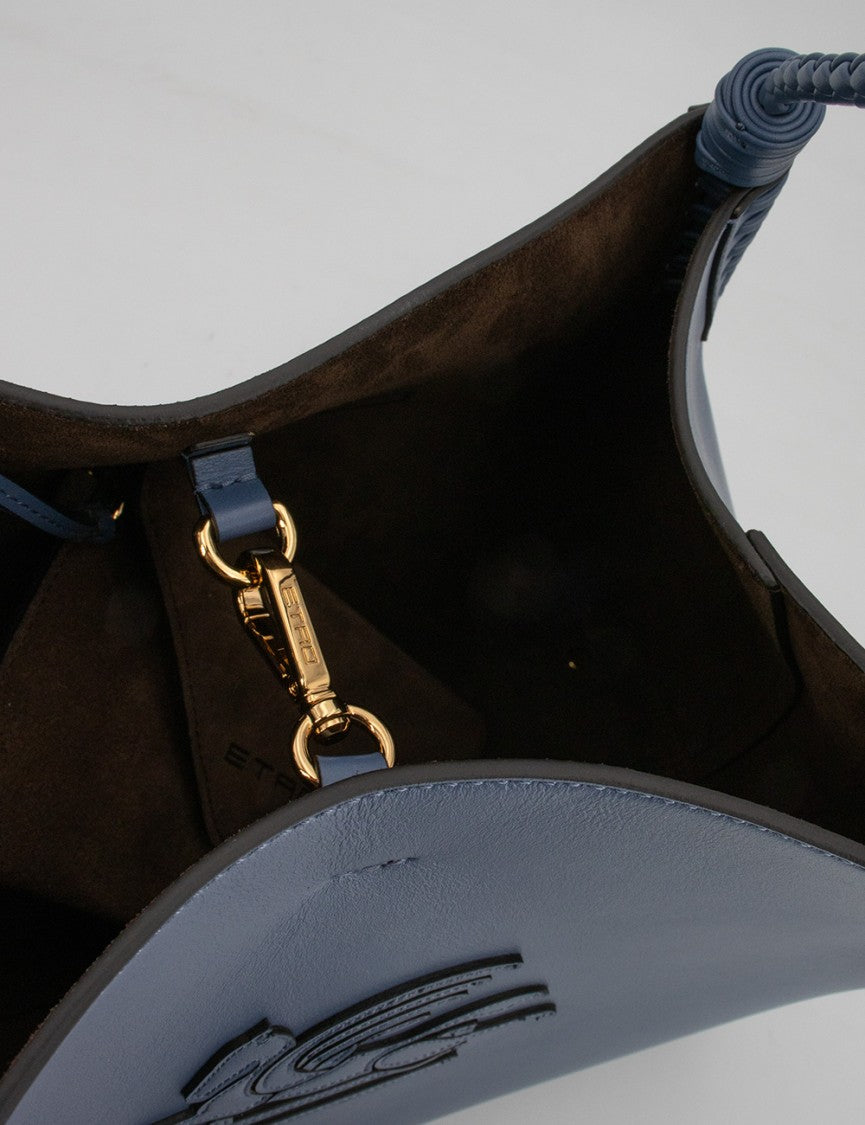 Etro Avio Leather Shoulder Bag With Embroidered Pegaso Logo