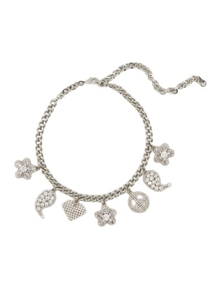 Alessandra Rich Crystal Charms Necklace  - Silver - Brass